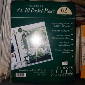 Burnes Elite Collection - 3 Ring 8x10 Photo Album 10 Refill Pages #62 (Set of 5)